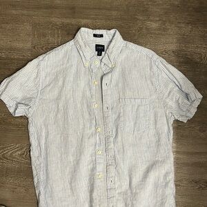 J-Crew Short Sleeve Linen Blend Shirt. White/Blue. Size M.